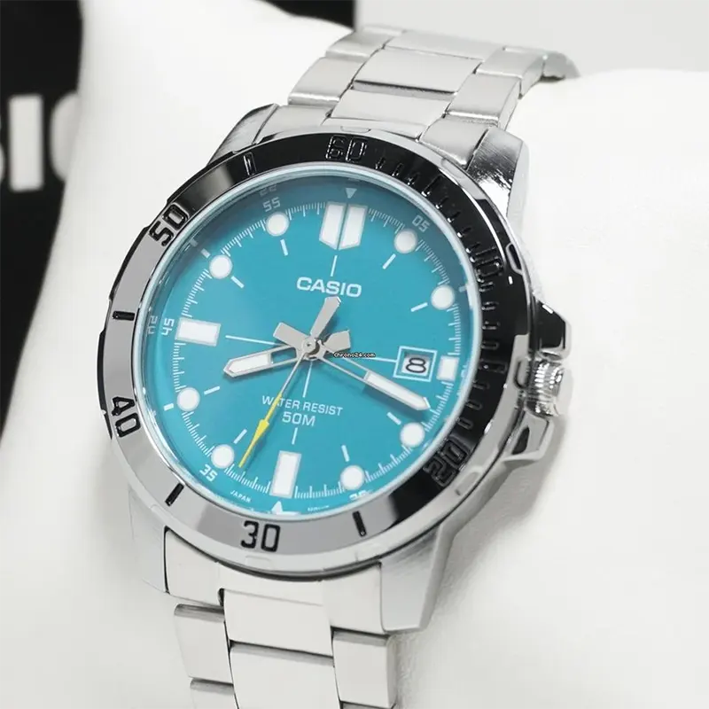 Casio Enticer Ocean Blue Dial Silver Band Men's Watch- MTP-VD01D-3E2V